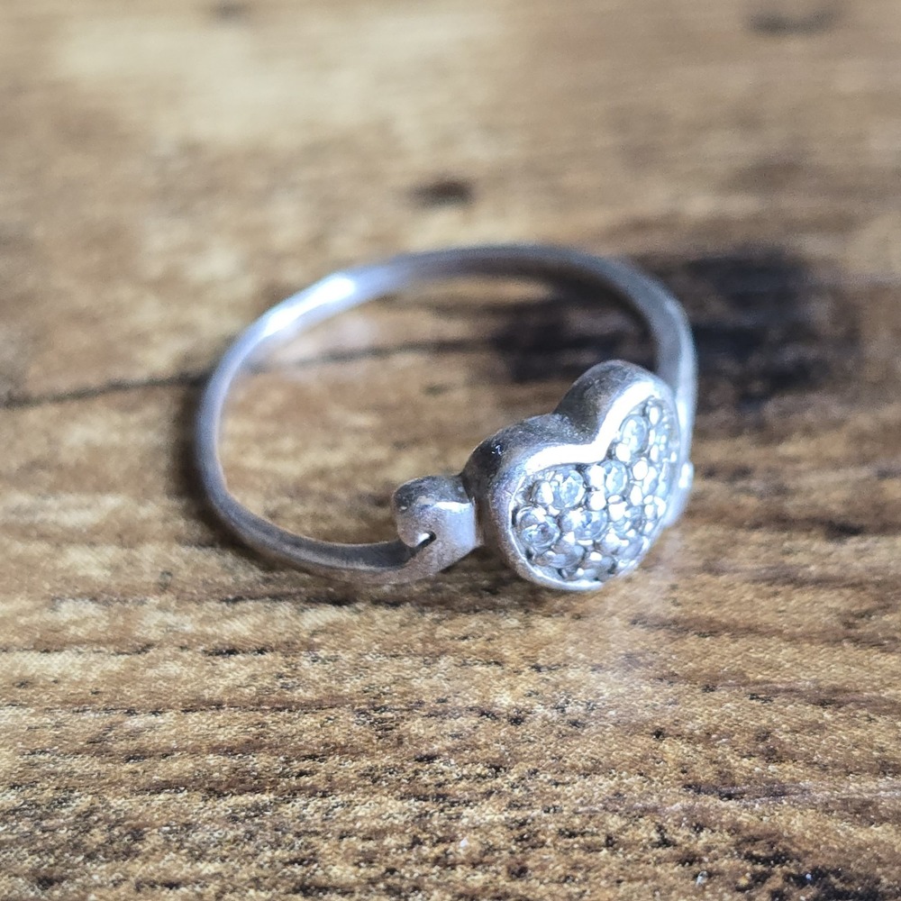 925 Sterling Silver CZ Heart Ring Size 5 Pave Cubic Zirconia Love Ring